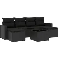Syfax Salon de jardin 7 pcs avec coussins noir résine tressée