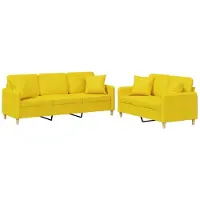 Syfax Ensemble de canapés 2 pcs avec coussins jaune clair tissu