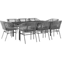 Syfax Ensemble à manger jardin coussins 9 pcs gris poly rotin verre
