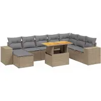 Syfax Salon de jardin avec coussins 9 pcs beige résine tressée