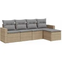Syfax Ensemble de canapés modulables de jardin 5 pièces, résine tressée beige, avec coussins gris clair, rangement intégré et sacs étanches, résistant au...
