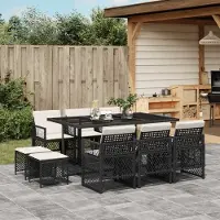 Prolenta Maison Exclusive - Ensemble à manger de jardin 11 pcs coussins noir résine tressée