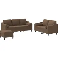Syfax Ensemble de canapés 3 pcs avec coussins marron tissu