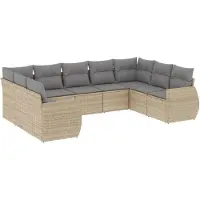 Sonstiges Salon de jardin avec coussins 9 pcs beige résine tressée