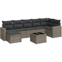 Syfax Salon de jardin modulable, ensemble 8 pièces en résine tressée et acier, avec rangements, coussins gris déhoussables et table en verre trempé