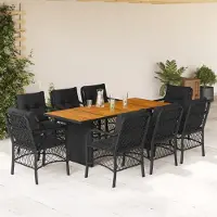 Prolenta Maison Exclusive - Ensemble à manger de jardin 9pcs coussins noir résine tressée