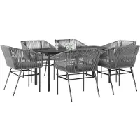 Syfax Ensemble à manger jardin coussins 7 pcs gris poly rotin verre
