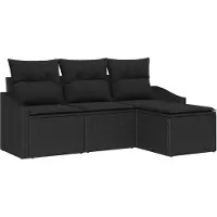 Syfax Salon de jardin modulable 4 pièces, polyrotin noir, 3 places, résistant aux intempéries et UV, avec table basse/repas réglable et rangements