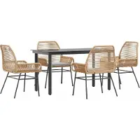 Syfax Ensemble à manger jardin coussins 5pcs marron poly rotin verre