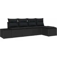 Syfax Ensemble de canapé de jardin modulaire 5 pièces, polyrotin noir, résistant aux intempéries et UV, 4 places, avec coussins et sac de rangement étanche