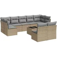 vidaXL Ensemble de salon de jardin 10 pièces avec coussins Beige Poly Rattan