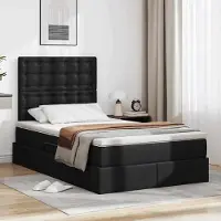 Prolenta Lit de rangement exclusif avec tête de lit noire, dimensions 120 x 200 cm, revêtement en similicuir