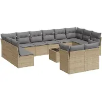 vidaXL Ensemble de 13 canapés de jardin avec coussins Beige Poly Rattan