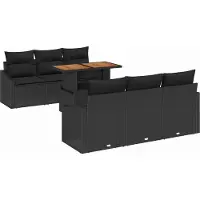Syfax Ensemble de canapé de jardin 7 pcs Noir Poly rotin
