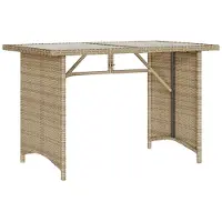 Syfax Table de jardin avec dessus en verre beige 110x68x70 cm rotin