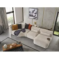 AEA Ecksofa L-Form Design Couch Holz mit Textil Polster Möbel weiß