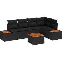 Syfax Ensemble de canapé de jardin modulaire 6 pièces, poly rotin noir, résistant aux intempéries et UV, 5 places, capacité 625 kg, avec coussins déhouss...