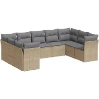 vidaXL Ensemble de salon de jardin 9 pièces avec coussins beige Poly rotin