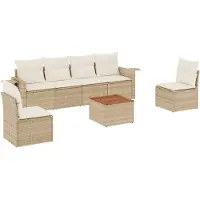 Sonstiges Salon de jardin avec coussins 7 pcs beige résine tressée