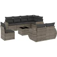Sonstiges Salon de jardin 9 pcs avec coussins gris résine tressée