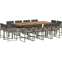 Syfax Ensemble à manger de jardin coussins 13 pcs gris résine tressée