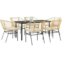 Syfax Ensemble à manger jardin coussins 7pcs marron poly rotin verre