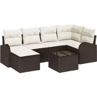 Syfax Ensemble de Canapés 7 pcs Marron et blanc polyrotin