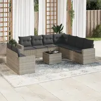 Prolenta Maison Exclusive - Salon de jardin avec coussins 10 pcs gris clair résine tressée
