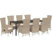 Syfax Ensemble de salle à manger pour jardin 9 pcs Beige polyrotin