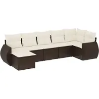 Syfax Salon de jardin avec coussins 7 pcs marron résine tressée