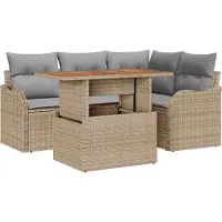 vidaXL Ensemble de canapés de jardin avec coussins, 5 pièces, beige et gris clair, en polyrotin