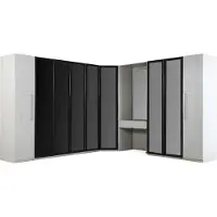 AEA Chambre à coucher Lit double Tables de chevet Marron 4 pièces Armoire d'angle en bois