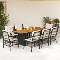 Prolenta Maison Exclusive - Ensemble à manger de jardin 9pcs coussins noir résine tressée