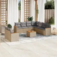 Prolenta Maison Exclusive - Salon de jardin avec coussins 10 pcs beige résine tressée