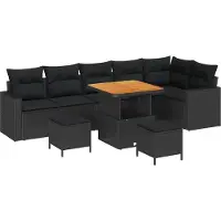 Syfax Ensemble de canapé de jardin 9 pcs Noir polyrotin