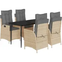 Syfax Ensemble à manger de jardin avec coussins 5pcs Beige poly rotin