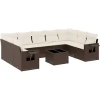 vidaXL Ensemble de salon de jardin 10 pièces avec coussins Marron Poly Rattan
