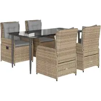 Syfax Ensemble à manger de jardin avec coussins 5pcs Beige poly rotin