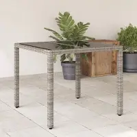 Prolenta Maison Exclusive - Table de jardin avec plateau en verre gris 90x90x75 cm Poly Rotin