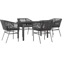 Syfax Ensemble à manger de jardin et coussins 5 pcs noir rotin verre