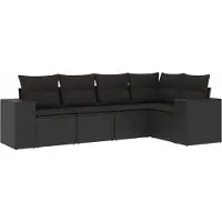 Syfax Salon de jardin 5 pcs avec coussins noir résine tressée