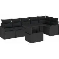 Syfax Ensemble de Canapés avec coussin 7 pcs Noir Poly rotin