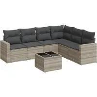 vidaXL Ensemble de salon de jardin 7 pièces avec coussins gris clair Poly rotin