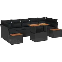 Syfax Ensemble de canapé de jardin 8 pcs Noir Poly rotin