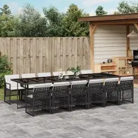 Prolenta Maison Exclusive - Ensemble à manger de jardin 13 pcs coussins noir résine tressée