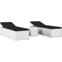 Syfax Chaises longues de jardin table à thé 3pcs Résine tressée Blanc