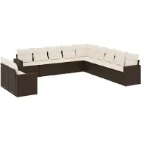 Syfax Salon de jardin et coussins 11 pcs marron résine tressée