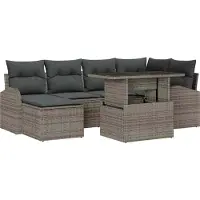Syfax Ensemble de canapé de jardin 7 pcs Gris Poly rotin