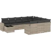 Syfax Salon de jardin 11 pcs avec coussins gris clair résine tressée