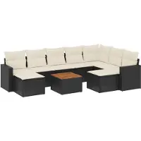 Sonstiges Salon de jardin 10 pcs avec coussins noir résine tressée
